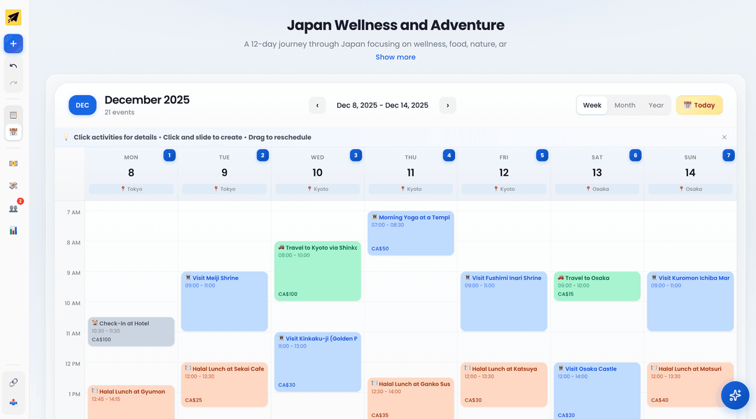 AI-generated trip calendar